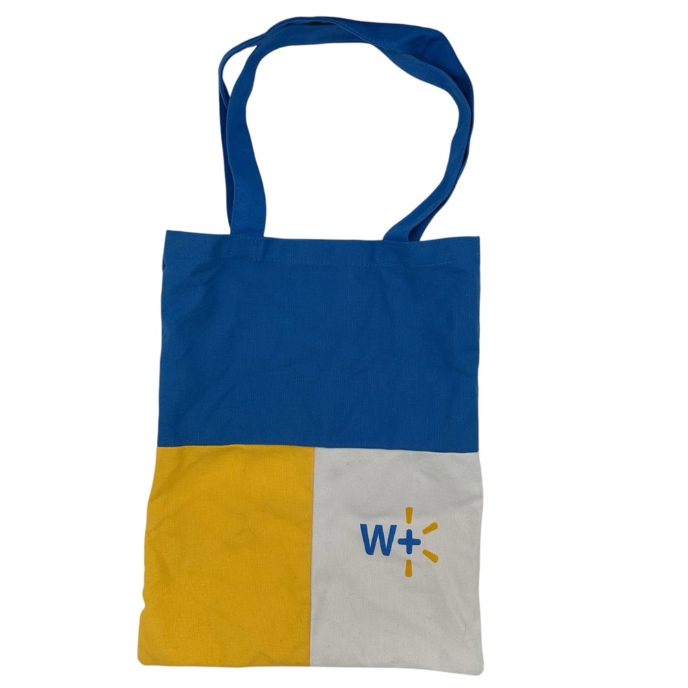 Reusable Walmart Plus Small Tote Bag Patchwork Blue Yellow White